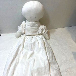 VTG RAG DOLL in Removable White Eyelit Lace Linen Cotton Gown 31"